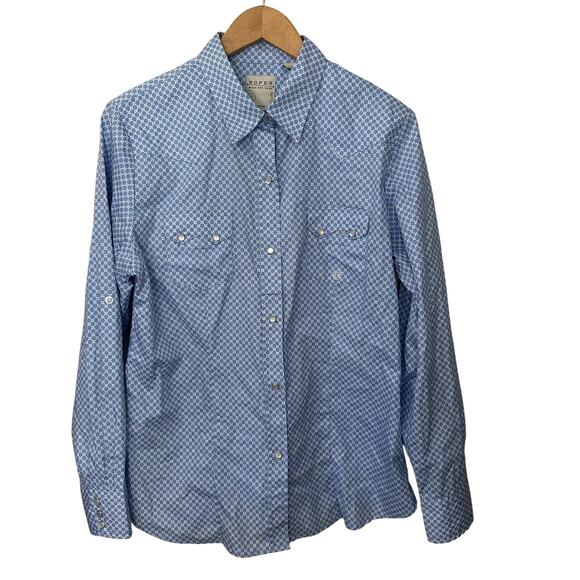 Roper Western Pearl Snap Shirt Women's Large Blue Rodeo Cowgirl Pockets‎ Ranch - Picture 1 of 8
